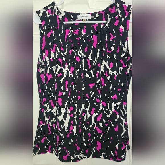 Calvin Klein Tops - Calvin Klein Black Sleeveless Top with Pink & White Abstract Print